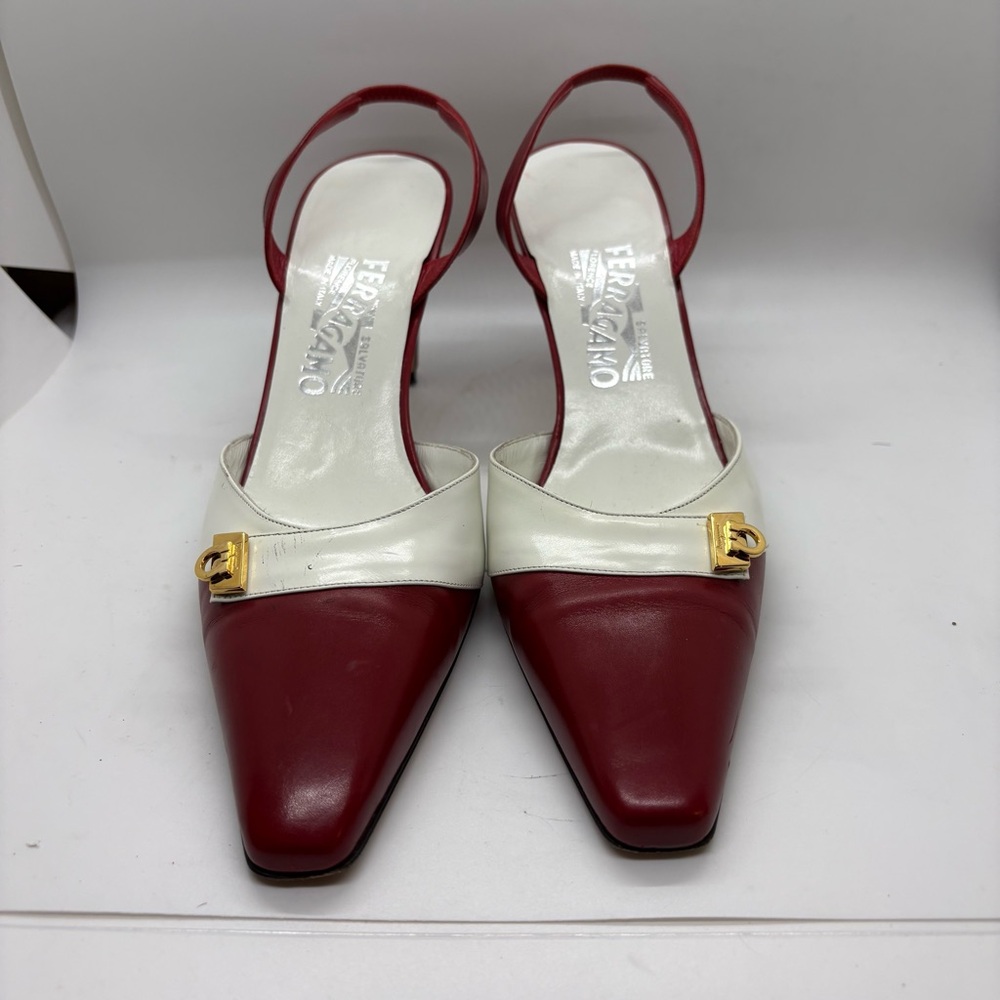 Salvatore Ferragamo Red and Cream Slingback Heels Size 8 1/2